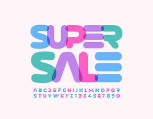 Vector colorful poster Super Sale. Watercolor creative Font. Trendy Alphabet Letters and Numbers set