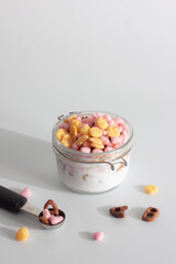 colorful of cereal with milk