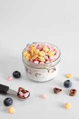 colorful of cereal with milk