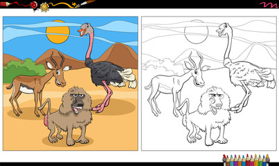 cartoon animal characters group coloring book page