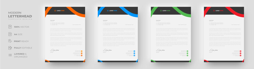 corporate modern letterhead design template with yellow, blue, green and red color. creative modern letter head design template for your project. letterhead, letter head, simple letterhead design.