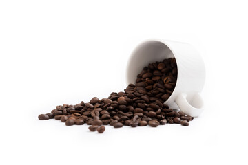 Coffee mug fulled of coffee beans isolated