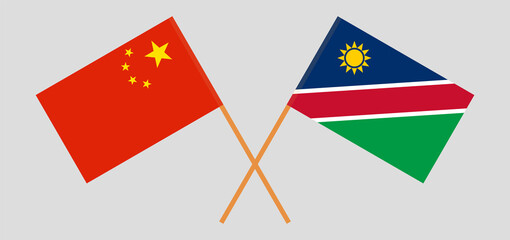 Crossed flags of China and Namibia. Official colors. Correct proportion