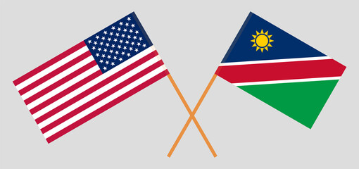 Crossed flags of the USA and Namibia. Official colors. Correct proportion