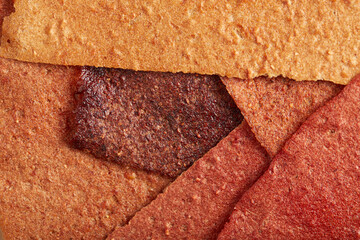 Close up of colorful and juicy natural fruit and berries lozenge different colors. Concept of...