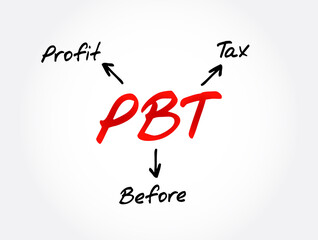 PBT - Profit Before Tax acronym, business concept background