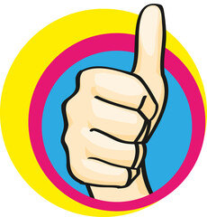 Colorful thumb up hand gesture illustration as a sign of agreement or okay. Vector illustration. 