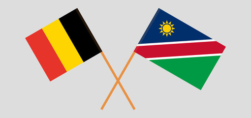 Crossed flags of Belgium and Namibia. Official colors. Correct proportion