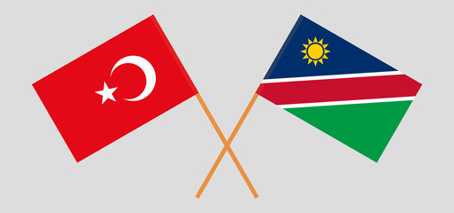 Crossed flags of Turkey and Namibia. Official colors. Correct proportion