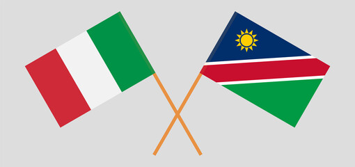 Crossed flags of Italy and Namibia. Official colors. Correct proportion