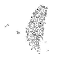 Taiwan map from black pattern set icons of SEO analysis concept or development, business. Vector illustration.