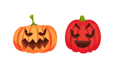 Spooky Pumpkin Smiley with Cutout Eyes and Mouth Vector Set