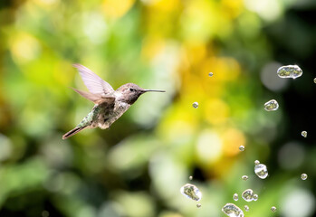 Hummingbird with Water Drops