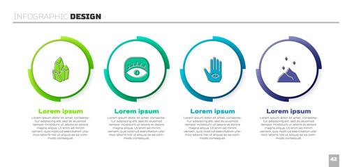 Set Magic stone, Masons, Hamsa hand and powder. Business infographic template. Vector - obrazy, fototapety, plakaty