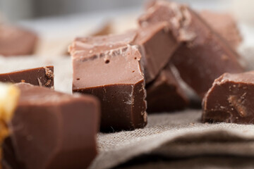 divided into pieces a piece of chocolate from cocoa