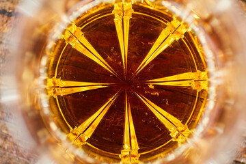 A glass of cognac with alcoholic beverages. Top view.