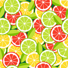 Citrus slices of lime, lemon and red orange. Seamless pattern for printing on textiles, packaging. Vector, illustration