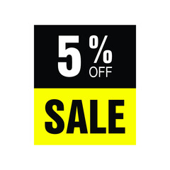 5% off. Yellow and black banner with five percent discount for mega big sales.