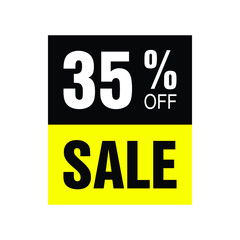 35% off. Yellow and black banner with thirty-five percent discount for mega big sales.