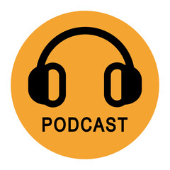 Logo of podcast. Sigh of headphone. Vector illustration.