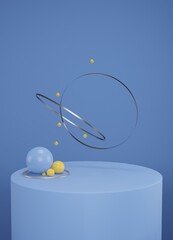 3d render of floating simple geometric shapes in blue color