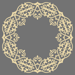 Oriental vector pattern with arabesques and floral elements. Traditional classic round golden ornament. Vintage pattern with arabesques