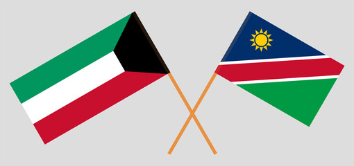 Crossed flags of Kuwait and Namibia. Official colors. Correct proportion