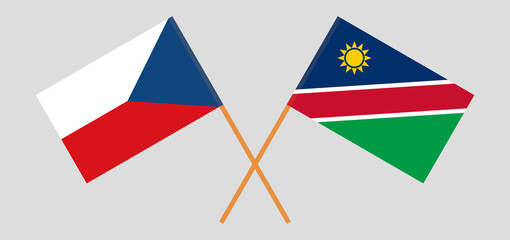Crossed flags of Czech Republic and Namibia. Official colors. Correct proportion
