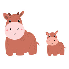 Obraz na płótnie Canvas Cow and calf illustration for children.