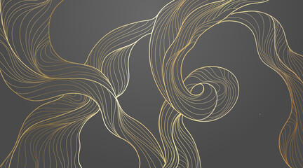 Golden abstract waves line art pattern background. Luxury gold line spirals and wavy curves. Design for print. Vector illustration