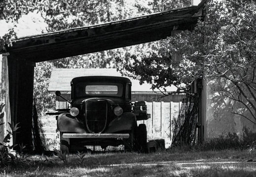 Historic pickup truck in the shelter, USA