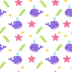 Raamstickers In de zee Colored sealife pattern with shales and seastars Vector illustration
