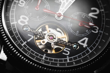 Automatic mechanical wrist watch with black clock face