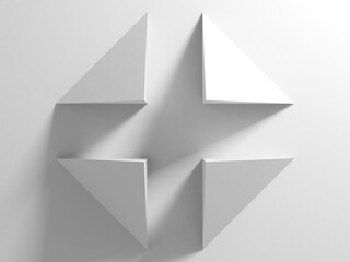 Abstract triangulated geometric installation over white wall. 3 d