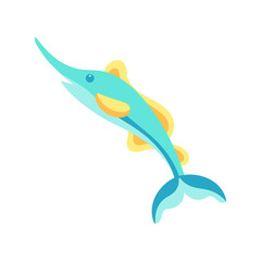 Isolated kawaii swordfish animal. Sea life Vector illustration