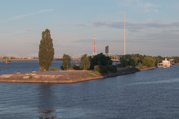 Fototapeta premium AB dam on the river Daugava in the city of Riga
