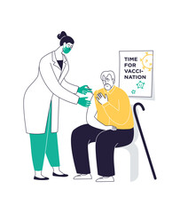 Senior old man at the doctor. Time for vaccination.