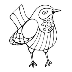 Isolated black and white vector design with lined silhouette of cute bird on white