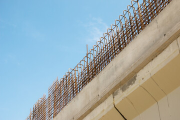Construction of a new highway. A viaduct support at the manufacturing stage.