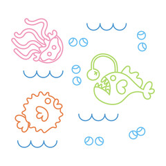 Colored sealife pattern with fishes and jellyfishes Vector