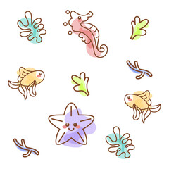 Colored sealife pattern with seahorses and fishes Vector