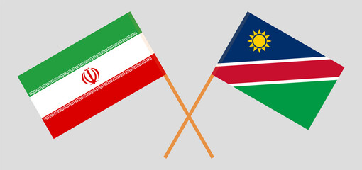 Crossed flags of Iran and Namibia. Official colors. Correct proportion