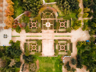 Top view of the araucano park in santiago de chile with its gardens in the morning.