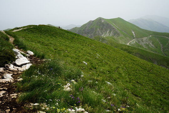 Trekking man silouette on Terminillo mountain, Rieti, Lazio, Italy