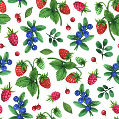 Fototapeta na wymiar Seamless floral pattern with berries. Design wallpaper, fabric and packaging.