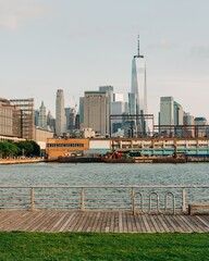 Financial District skyline view from Pier 45 at Hudson River Park, New York City