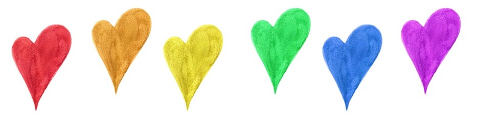 Set of hearts multicolor. Watercolor hand painting illustrations, isolated, white background