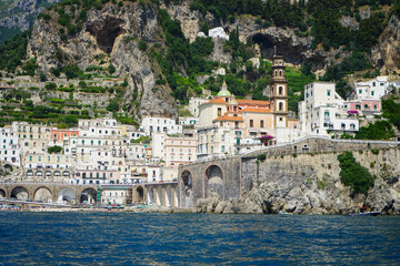 Amalfi view from the coast on a summer day, Amalfitan Coast, Salerno, Campania, Italy
