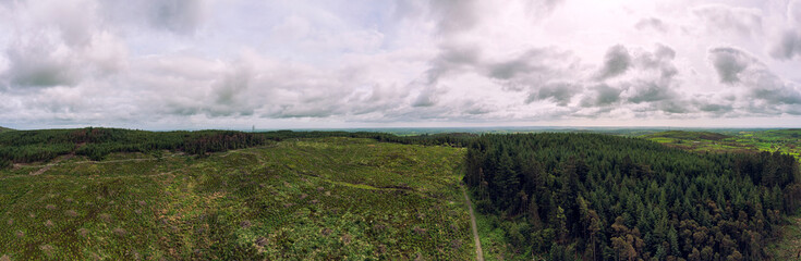 Aerial Panoramic view of summer cloudy drumkeepragh countryside ,Northern Ireland