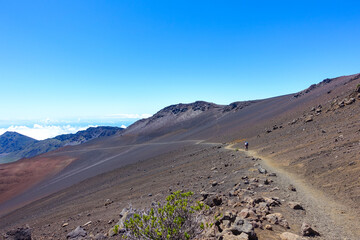 Hiking in the crater / Dormant volcano, Haleakala National Park, Maui island, Hawaii